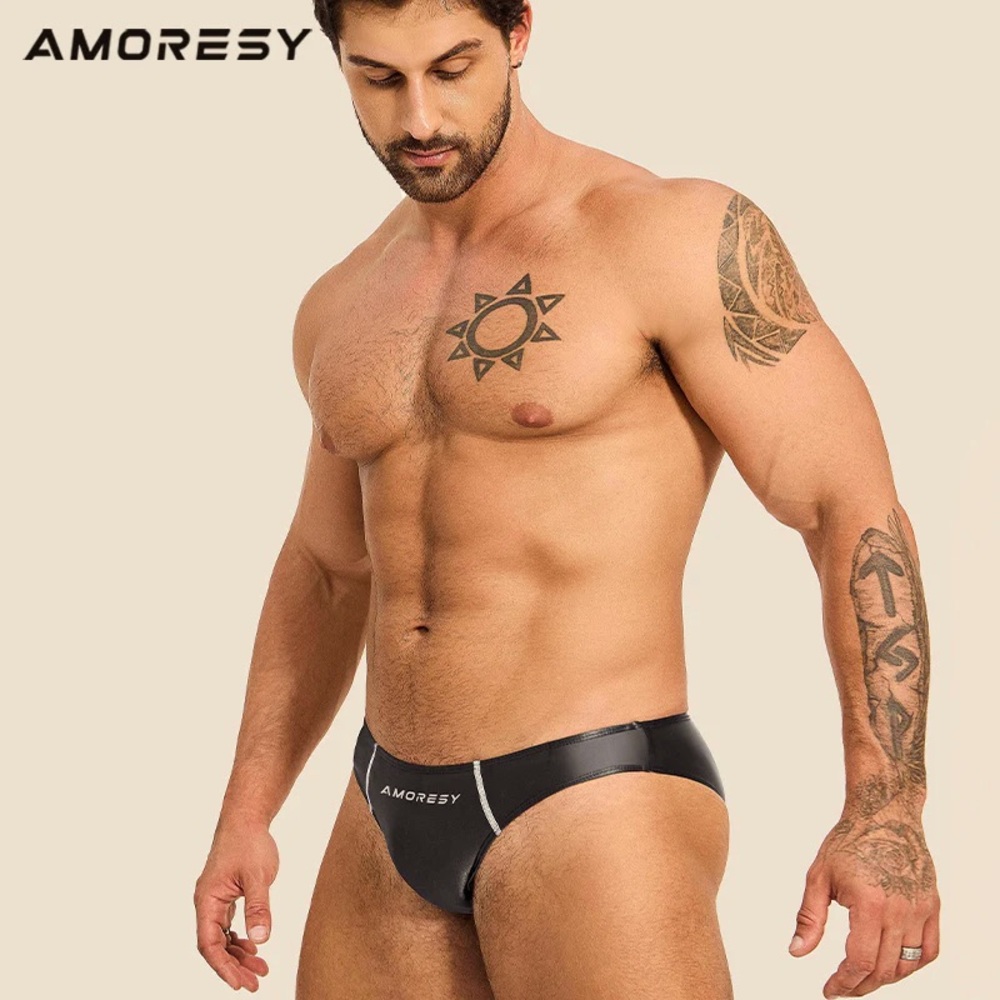 AMORESY Men’s Oceanus Z-Series Spandex Swim Briefs Dark Gray BNWT